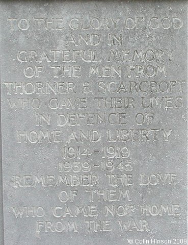 The World War I and II War Memorial in the churchyard at Thorner.