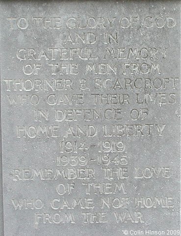 The World War I and II memorial in the churchyard at Thorner.