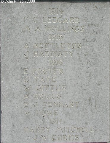 The World War I and II memorial in the churchyard at Thorner.