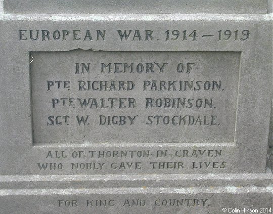 The World War I and II Memorial at Thornton in Craven.