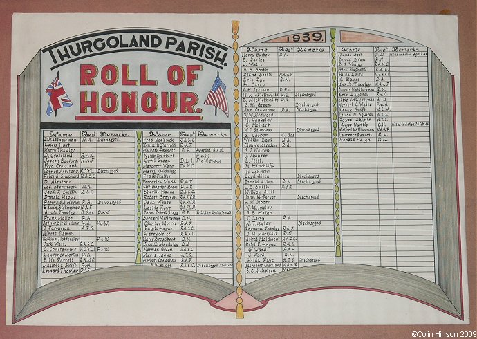 The World War II Roll of Honour in Holy Trinity Church, Thurgoland.
