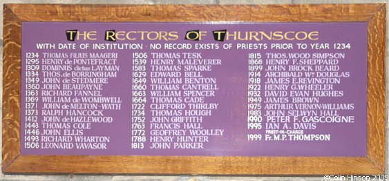 The List of Rectors in St. Helen's Church, Thurnscoe.