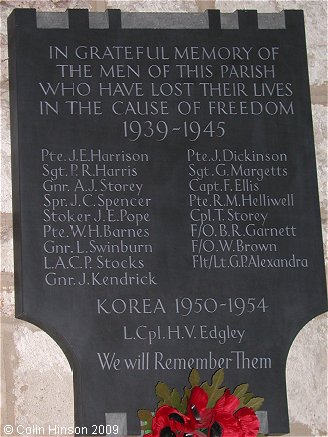 The World War II Memorial plaque in St. Mary's Church, Tickhill.