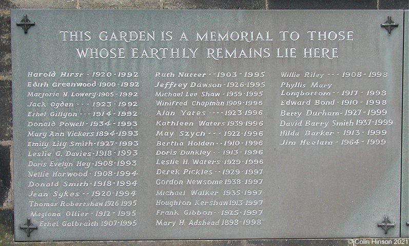 The Monumental plaque in the Church-yard at Todmorden.