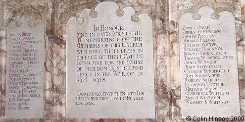 The World War I Memorial plaque in Unitarian Church, Todmorden.