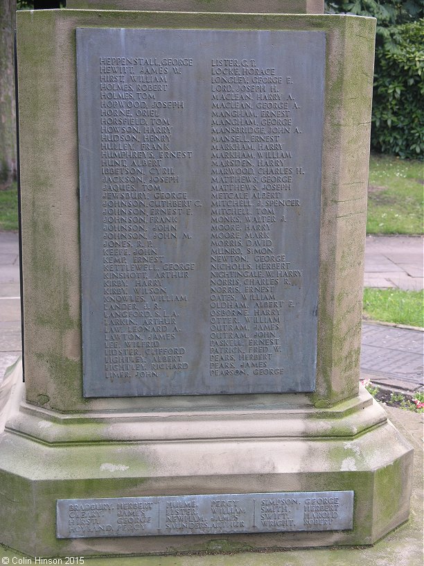The First World War memorial in All Saints Churchyard, Wath upon Dearne