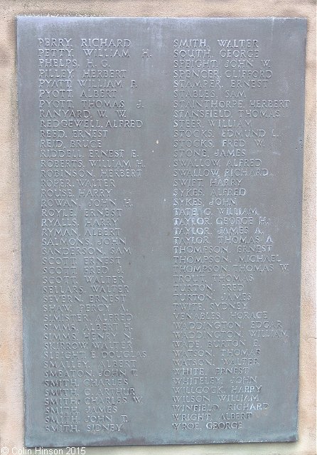 The First World War memorial in All Saints Churchyard, Wath upon Dearne