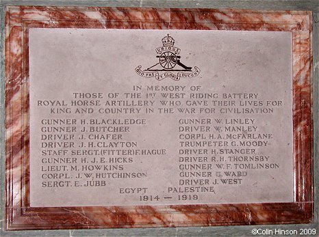 The World War I Memorial Plaque in Holy Trinity Church, Wentworth.