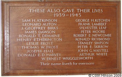 The World War II Memorial Plaque in St. James's Church, Wetherby.
