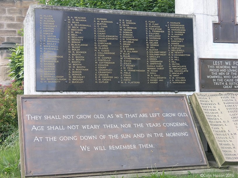 The World Wars I and II War Memorial in Wombwell St. Mary's Churchyard.