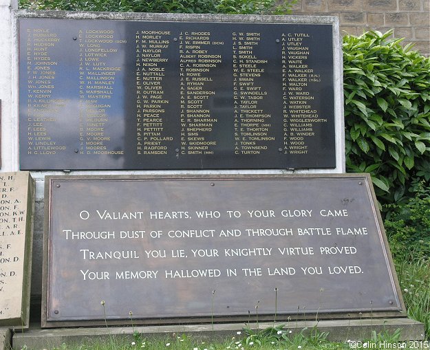 The World Wars I and II memorial in Wombwell St. Mary's Churchyard.