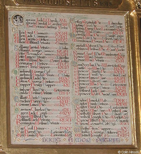 The War Memorial Plaque in St. George's Church, Woodsetts.