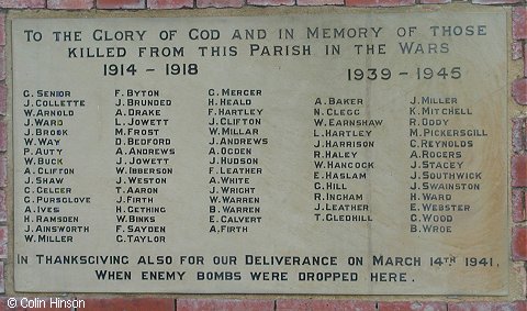 The War Memorial Plaque on the side of St. Anne's Church, Wrenthorpe.
