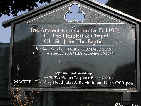 The sign giving the full title, St. John's Chapel, Ripon