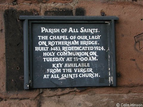 The sign for the Chapel on the Bridge, Rotherham