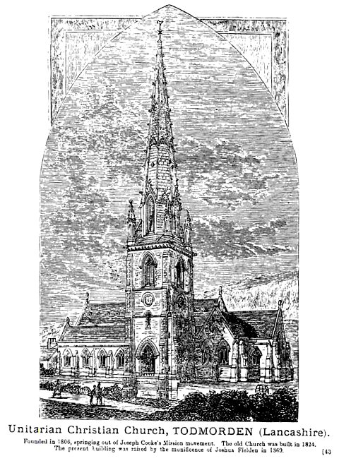 An old drawing of the Unitarian Church, Todmorden
